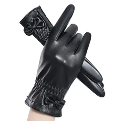 【在庫セール】柔らかい 裏起毛 ちょうむすび付き手袋 保温 女性 防風 冬 冬 タッチパネル対応 防寒 暖かい 手袋 通勤 レザーグローブ 通学 羊革 自転車 レディース 運転 革手袋 ワンサイズ [LEZOOY]