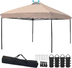 ApeexCanopy 設営簡単!!2.5m×2.5m ワンタッチタープテント 【センターロック】 スチールフレーム 風抜けベンチレーション 高耐水加工＆シルバーUVカットコーティング 紫外線カット 遮熱 (タープテント本体, 2.5m)