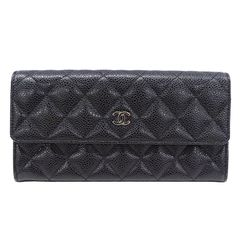 シャネル CHANEL 財布 レディース ブランド 長財布 キャビアスキン マトラッセ ブラック シルバー金具 大きめ おしゃれ 薄め 高級感 エレガント 大人 【中古】