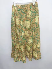 ◇ AuieF アウィーエフ 華やか 花柄 大人女子 ロング フレア スカート サイズ38 グリーン ブラウン レディース P 【1302060004813】