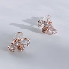 残りわずか！　蜂　スワロフスキー　小粒　ビー　ピアス　【Gold & PinkGold 】ミツバチ　ゴールド　ピンクゴールド　CAMELOjewelry