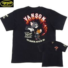 トム & ジェリー バンソン 半袖Tシャツ VANSON カスタムデザイン メカニック 刺繍Tシャツ TJV-2519 黒 新品