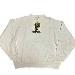 【90s】古着 LOONEY TUNES JERRY LEIGH ルーニーテューンズ トゥイーティー ビーズ USA製 長袖 スウェット XL ホワイト キャラクター ヴィンテージ