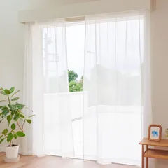 カーテン研究所≪ガーゼ風ナチュラルレース ホワイト≫ 幅100cm x丈98cm 2枚組 UVカット 洗える アジャスター フック付き ナチュラル シンプル 無地