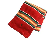 【お得なクーポン配布中!】 90s ポロ ラルフローレン ネイティブ ボーダー ラム ウール ニット マフラー メンズ レディース / 古着 オールド ストール ワンポイント 赤