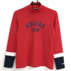 【美品】アディダス 長袖ハイネックシャツ レッド×ネイビー トリコロール ビッグロゴ レディース M/M ゴルフウェア adidas
