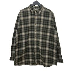 GM740 L.L.Bean エルエルビーン 長袖 ボタンダウン シャツ トップス 羽織り コットン 綿 100% グレー系 チェック柄 総柄 メンズ L