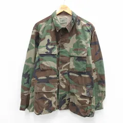 XL/古着 長袖 ミリタリー ジャケット メンズ 90s コンバット リップストップ ウッドランドカモ コットン 濃緑他 グリーン 迷彩 25sep27 中