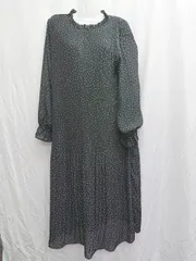 ◇ Θ ◎ earth music&ecology ドット 長袖 膝下丈 ワンピース サイズF ホワイト ブラック レディース P  【1408200038844】