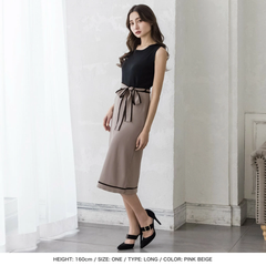 JULIABOUTIQUE　パイピングリボンノースリーブニットワンピース　ロングワンピース