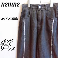 美品⭐️ ネンネ nemne デニム ジーンズ フリンジ カットオフ 切りっぱなし ストレート 5P 小さめ ブラック イージーのサムネイル