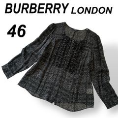 BURBERRY LONDON バーバリーロンドン レディース 長袖ブラウス 46 シルク 絹 ロゴボタン シースルー B2M13-282-08 三陽商会 日本製 総柄  プラック系 (F07)★