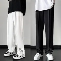 メンズ チノパンツ ロングパンツ カジュアル長ズボン スラックス 白黒 ストレート パーティー 通勤 柄物 竹模様 イベント 春夏秋 男子ボトムス