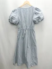 ◇ ⊂ natural couture バルーンスリーブ 両開きファスナー 半袖 ロング ワンピース サイズF ライトブルー レディース E  【1501230027090】