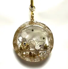 ハンドメイド　ハーバリウムストラップ　シャカシャカチャーム　ゴールド　シマエナガ