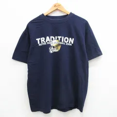 XL/古着 半袖 ビンテージ Tシャツ メンズ 00s フットボール コットン クルーネック 紺 ネイビー 24jul18 中古