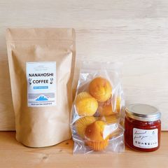 気まぐれ自家焙煎コーヒー、季節の果実ジャム、ミニマフィンセット