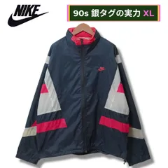 90s 銀タグ ナイキ ナイロンジャンケット XL ライトグレー NIKE ストリート Y2K アメカジ オーバーサイズ ビッグシルエット ゆるだぼ ヴィンテージ Vintage  ウインドブレーカー 内側メッシュ ピンク ホワイト 刺繍 古着 K202