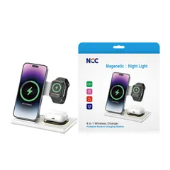 NCC 4-in-1 ワイヤレス折りたたみ式ワイヤレス充電ステーション W30 iPhone MagSafe充電器 Apple Watch 15W高速 充電ケーブル 磁気吸引[ネコポス]