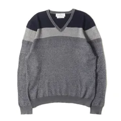 【美品】Salvatore Ferragamo サルヴァトーレ フェラガモ ニット グレー ネイビー サイズ:XL | ジャガード パネルボーダー Vネック ウールニット | イタリア製 | トップス セーター【メンズ】【中古】のサムネイル