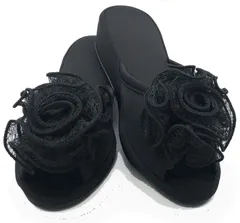 【在庫セール】ヒールスリッパ レディース 室内 軽量 静音 おしゃれ 4cm 美脚 STYLE ローズ ブラック (学校 参観日 受験 プロ用 サロン エステ などに)