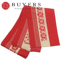 【中古】 半幅帯 正絹 レッド 朝顔 縞 モダン 和装 呉服 和服 きもの レディース 女性