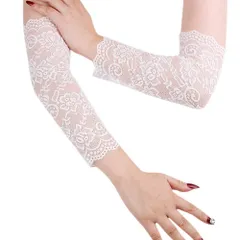 新商品 サラサラ グローブ 冷感 UV対策 薄手 吸汗速乾 UVカット手袋 アームスリーブ 白 黒 ロング手袋 刺繍 滑り止め 春夏 レディース 自転車 アームカバー 運転 レース腕カバー 2点セット アウトドア [ITODA]