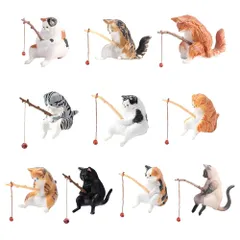 SALUDABLE 釣り猫 ミニチュア インテリア 雑貨 猫 置物 フィギュア 釣り おもちゃ 水槽 (A+B 10個セット)