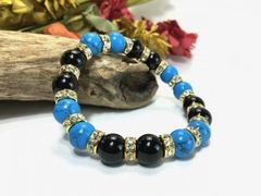 ターコイズ&オニキス パワーストーン ブレスレット 10mm （ゴールド）メンズ・レディース　男性・女性　数珠ブレス　開運 [17]