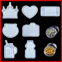 7セット ビーズ付き ゲーム機形 迷宮 ペンダント 金形 キーホルダー ドリンク形 キーチェーン ハート形 アクセサリー 迷路 装飾 おもちゃ 流砂型 ゲーム シリコンモールド ギフト DIYBravo (流砂型)