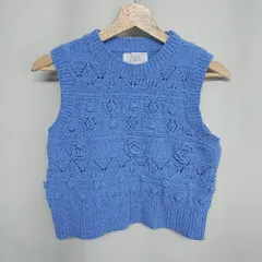 ◇ ⊇ ZARA 花 ポンポン装飾 キッズ ニットベスト サイズ13-14 ライトブルー 女の子 E  【1409240067009】