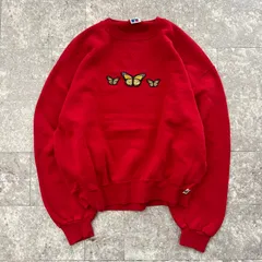 【OUTLET】ラッセル RUSSELL ATHLETIC 蝶 ワッペン 90s スウェット 古着 トレーナー L 前V メキシコ製 レッド 赤 ラッセルアスレティック