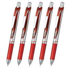 ぺんてる ボールペン ゲルインキ エナージェル ノック式 0.3mm シルバー軸 XBLN73-B 赤 5本