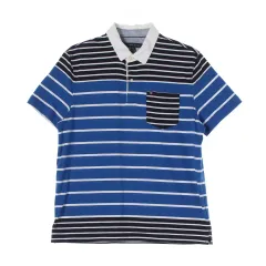 M Tommy Hilfiger(トミーヒルフィガー) 青 黒 バイカラー ストライプ 半袖 カラー Tシャツ