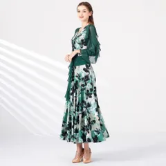 新品 未使用  新作 練習着に最適花柄スタンダードワンピース★おしゃれな一着 社交ダンスドレス ラテンダンス衣装 レッスンウェア ステージ衣装