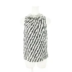 エンポリオアルマーニ EMPORIO ARMANI ブラウス フリルネック ノースリーブ シルク 絹 ストライプ 総柄 42 M 白 ホワイト /AH19 ■GY18