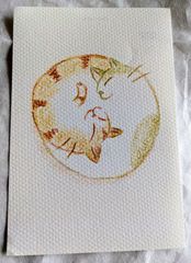 ネコ猫ハンドメイド♡勾玉ネコのポストカード２枚セット
