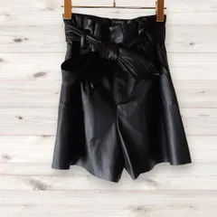 A0902 ザラ ZARA レザースカート (XS) 黒 無地