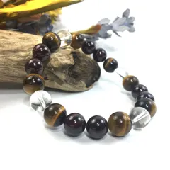 水晶×タイガーアイ×ガーネット パワーストーン ブレスレット 10mm   天然石 シンプル メンズ レディース 男性  女性 □