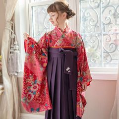 週末限定値下げ！キャサリンコテージ　袴　140 椿x桃袴 HAKAST18-B7】着付け簡単袴セット 刺繍入り 京都絵師描き下ろし