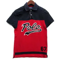 ポロ ラルフローレン POLO RALPH LAUREN カノコ ラガーシャツ ポロシャツ ショルダーガード フェルトロゴ 半袖 赤 紺 レッド ネイビー XS