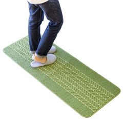 オカ(OKA) 優踏生洗いやすい キッチンマット 約45cm×120cm グリーン(ヘリンボン) (洗える 軽量 滑り止め クッション)