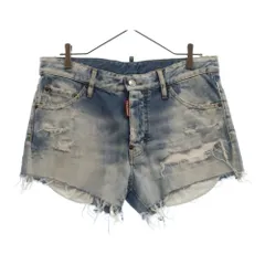 DSQUARED2 (ディースクエアード) 20SS RAINBOW DENIM SHORT S71MU0570 S30309 レインボー刺繍 デニムショーツ ダメージ加工ハーフパンツ ジーンズ インディゴ