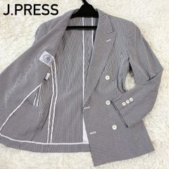 7/3(水)までに購入されなければ削除します⭐︎【J.PRESS】ジェイプレス　メンズテーラードジャケット　シアサッカーテイスト　ダブル　ストライプ　ブルー　シェルボタン　春夏秋　S〜M 日本製
