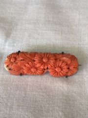 値下げ！珊瑚　アンティーク　帯留め　花　帯留　サンゴ