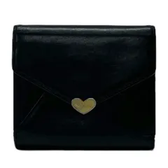 ポールスミス Paul Smith 二つ折り財布 レザー ラブレター ゴールド金具 コンパクトウォレット カードケース レディース ブラック 中古 maj14021