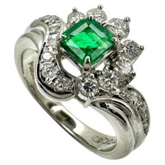 10号 エメラルド 0.47ct ダイヤモンド 計0.41ct リング・指輪 Pt900プラチナ 7.3g レディース 【中古】【真子質店】【NN】