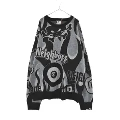A BATHING APE (アベイシングエイプ) ×NEIGHBORHOOD BAPE NBHD RELAXED FIT KNIT ネイバーフッド 総柄リラックスフィットニット ブラック/グレー 001KNJ231901Cのサムネイル