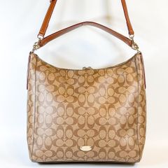 コーチ ハンドバッグ ショルダーバッグ シグネチャー ロゴ チャーム  ブラウン ベージュ レザー COACH