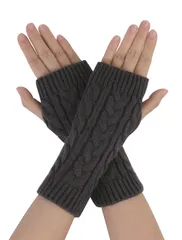 uxcell 指なし グローブ ニット 手首 ウォーマー フィンガーレスグローブ グローブ 指無しグローブ 暖かい 防寒 男女兼用 ケーブル編 暗灰色 One Size